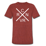 CRNVR - Large Logo - Back Logo - Unisex Tri-Blend T-Shirt - heather cranberry